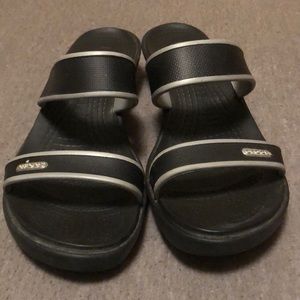 Black and Silver Croc Sandals